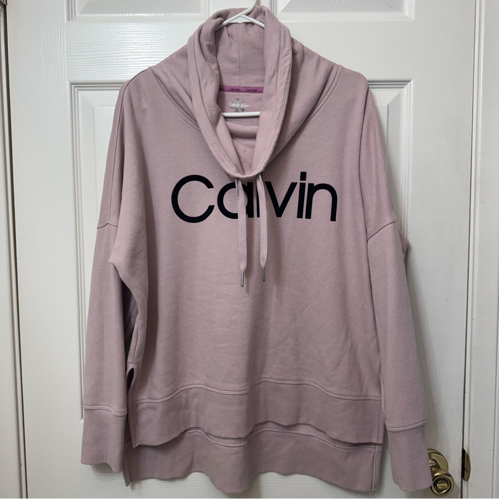 Calvin Klein Women’s Large Pullover Sweatshirt Mauve Pink Cowl/Mock Neck HighLow